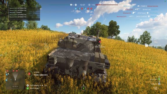 Battlefield V tank in a yellow field in Arras