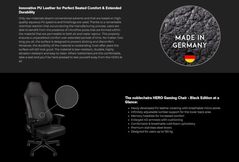 noblechairs Lumbar-Support Pillow, Gaming-Chair Cushion Set, Black