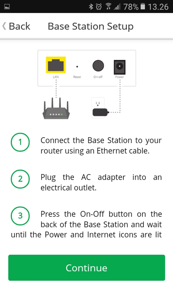 Setting up the base station on the Arlo app on Android